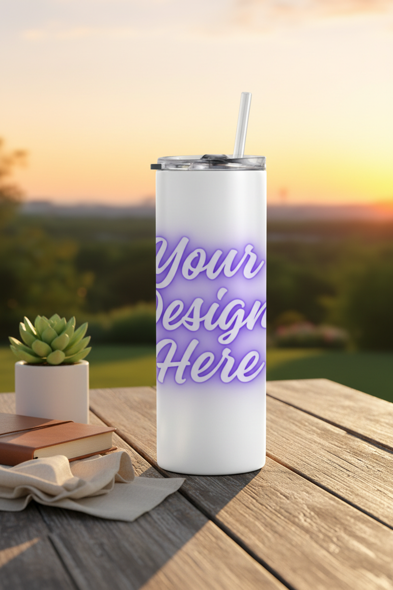 Personalized White Skinny Tumbler - New Setting
